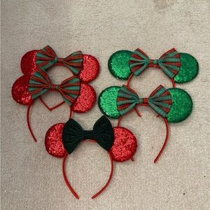 Festive Red and Green Sequin Mouse Ears Headband Set